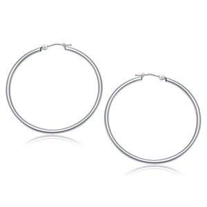 10k White Gold Polished Hoop Earrings (40 mm)