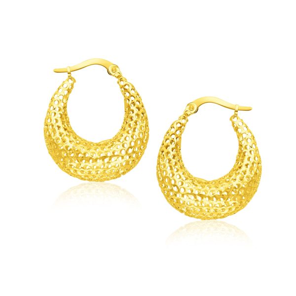 14k Yellow Gold Mesh Style Graduated Hoop Earrings