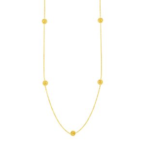 Station Necklace with Textured Love Knots in 14k Yellow Gold