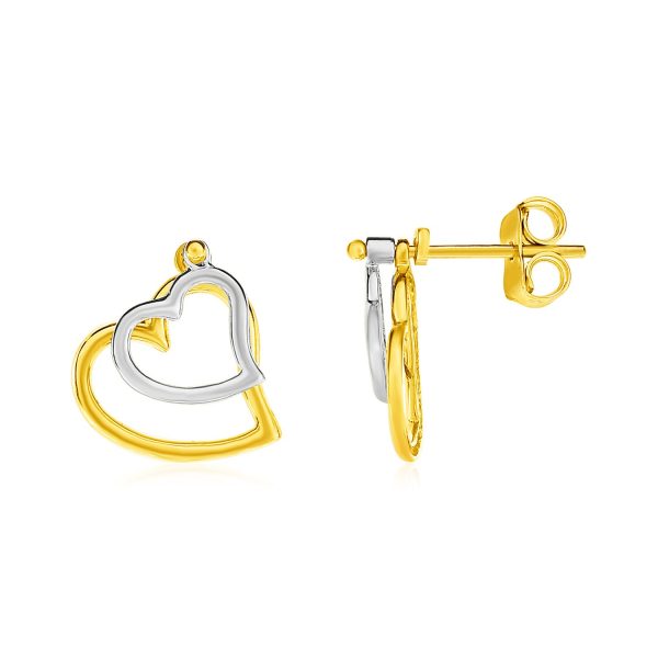 14k Two Tone Gold Post Earrings with Open Hearts