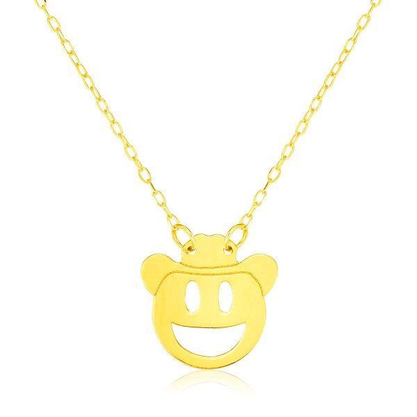 14k Yellow Gold Necklace with Cowboy Emoji Symbol