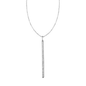 14k White Gold Bar Pendant with Diamonds