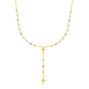 14k Tri-Color Gold Rosary Chain Necklace