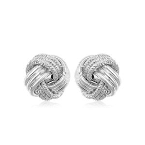 14k White Gold Love Knot with Ridge Texture Earrings