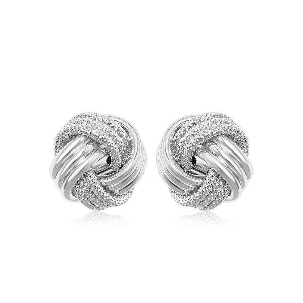 14k White Gold Love Knot with Ridge Texture Earrings