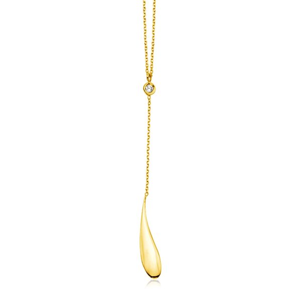 14k Yellow Gold Teardrop Lariat Necklace with Diamond
