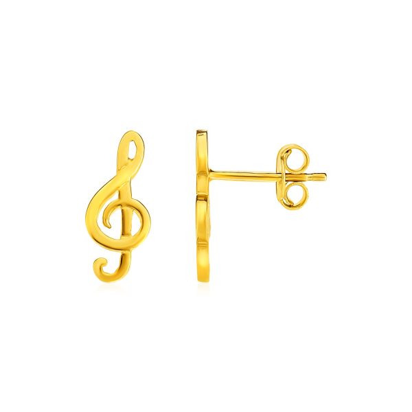 14k Yellow Gold Post Earrings with Treble Clefs