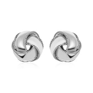 Textured and Polished Love Knot Earrings in Sterling Silver