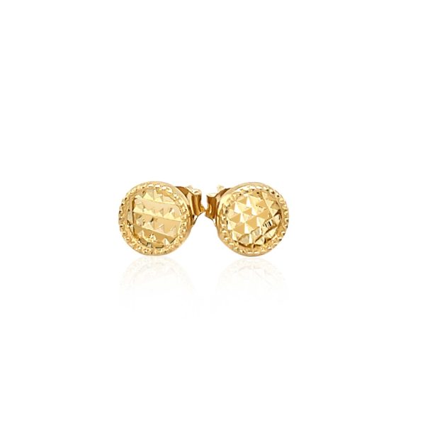 14k Yellow Gold Textured Circle Post Earrings