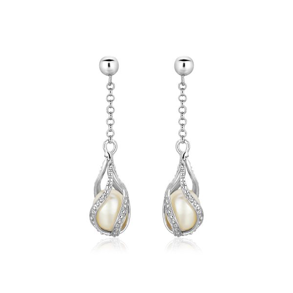 Sterling Silver Twisted Cage Style Earrings with Freshwater Pearls