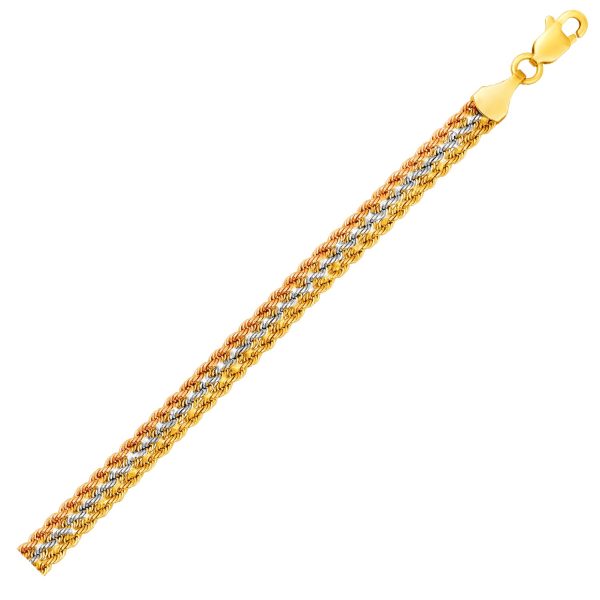 Tri-Toned Multi-Strand Rope Chain Bracelet in 10k Yellow White and Rose Gold