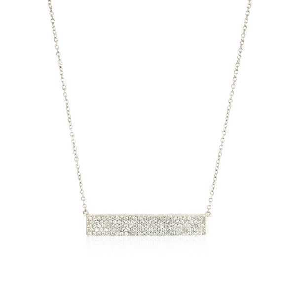 Wide Bar Necklace with Cubic Zirconia in Sterling Silver