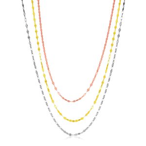 Sterling Silver Three Toned Three Strand Polished Chain Necklace