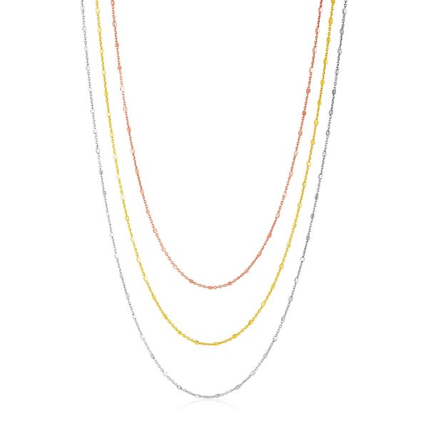 Sterling Silver Three Toned Three Strand Fine Chain Necklace