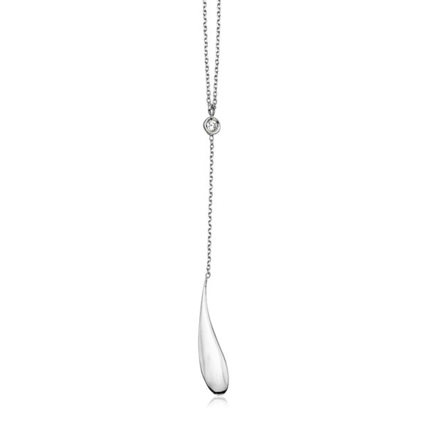 14k White Gold Teardrop Lariat Necklace with Diamond