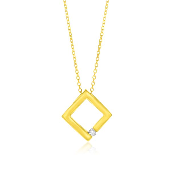14k Yellow Gold Open Square Pendant with Diamond