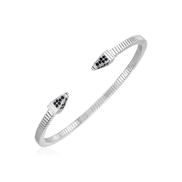 Sterling Silver Spike Cuff Bracelet with Black Cubic Zirconias
