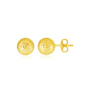 14k Yellow Gold Ball Earrings with Crystal Cut Texture