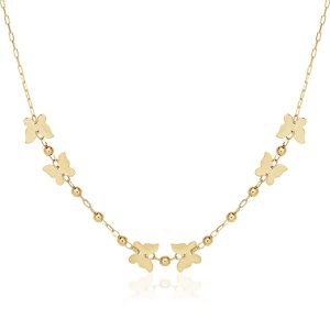 14k Yellow Gold 18 inch Necklace with Polished Butterflies and Beads