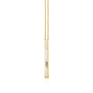 14k Yellow Gold Bar Necklace with Mother of Pearl