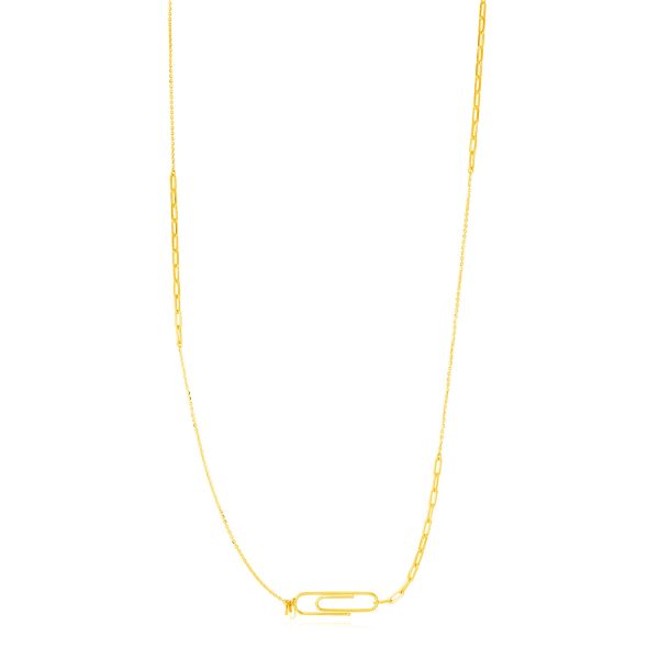 14K Yellow Gold Paper Clip Clasp Necklace