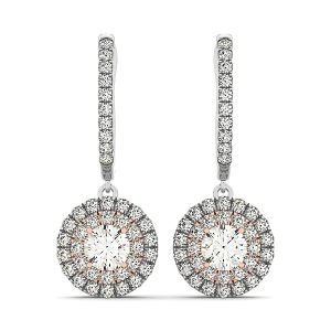14k White And Rose Gold Drop Diamond Earrings with a Halo Design (3/4 cttw)