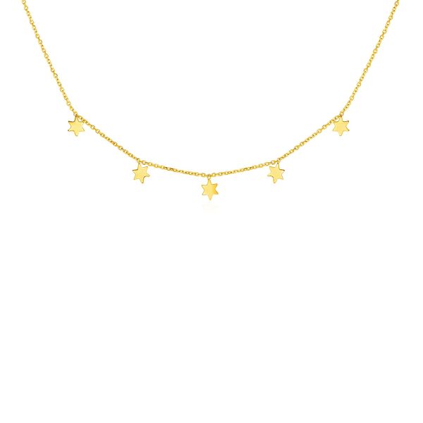 14k Yellow Gold Necklace with Six Pointed Stars