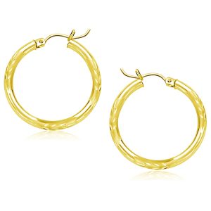 10k Yellow Gold Diamond Cut Hoop Earrings (25mm)