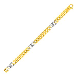 14k Two Tone Gold Mens Twisted Oval and Double Link Bracelet