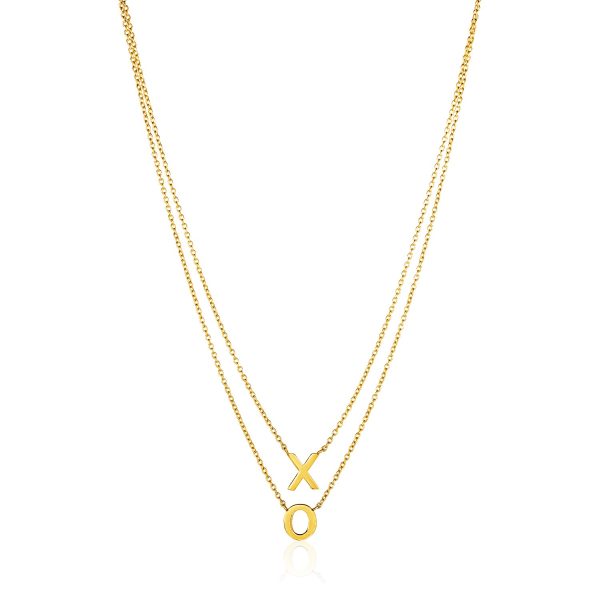 14k Yellow Gold DoubleS trand Chain Necklace with X and O