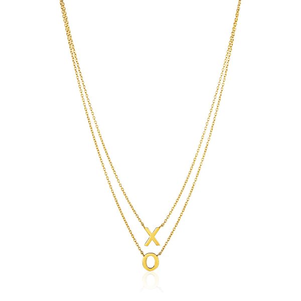 14k Yellow Gold DoubleS trand Chain Necklace with X and O