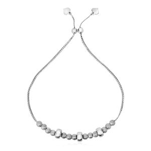 Adjustable Matte and Textured Bead Bracelet in Sterling Silver