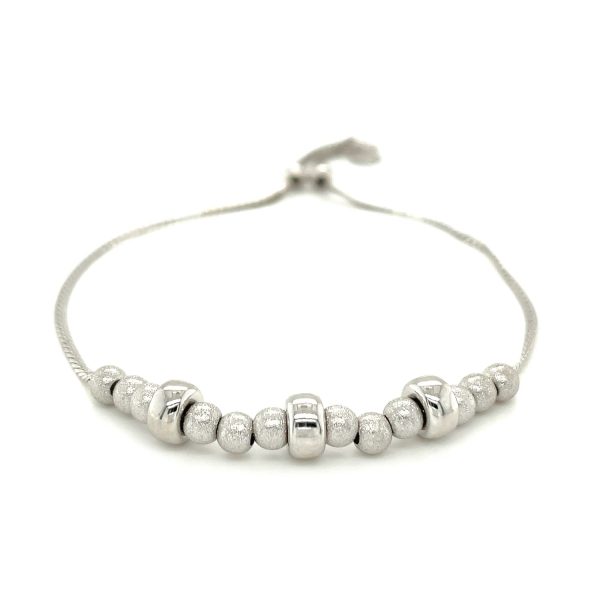 Adjustable Matte and Textured Bead Bracelet in Sterling Silver