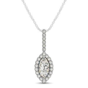 Marquis Shape Diamond Halo Pendant in 14k White Gold (2/3 cttw)