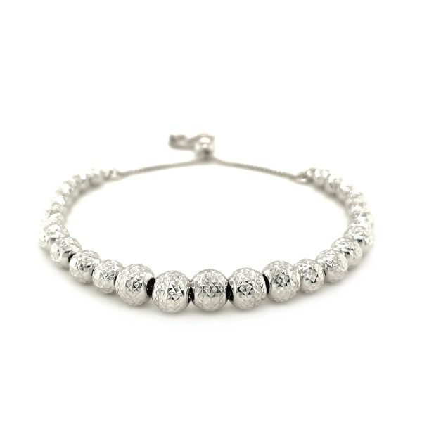 Adjustable Graduated Bead Bracelet with Geometric Texture in Sterling Silver