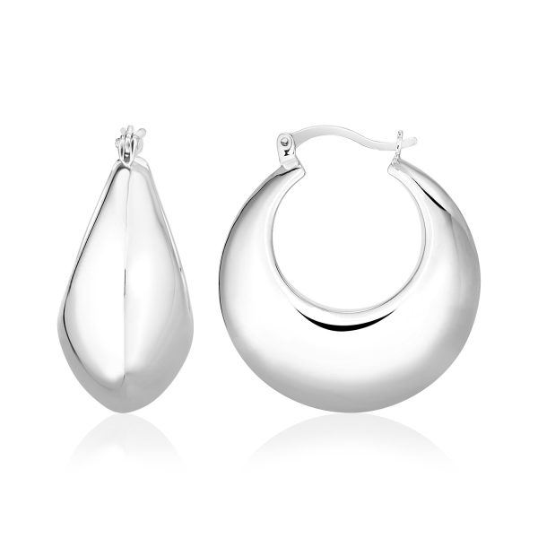 Sterling Silver Polished Puffed Round Hoop Earrings