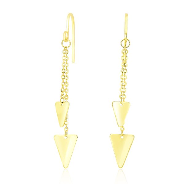 14k Yellow Gold Two-Size Triangle Motif Chain Dangling Earrings