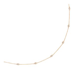 14k Rose Gold Station Necklace with Round Diamonds