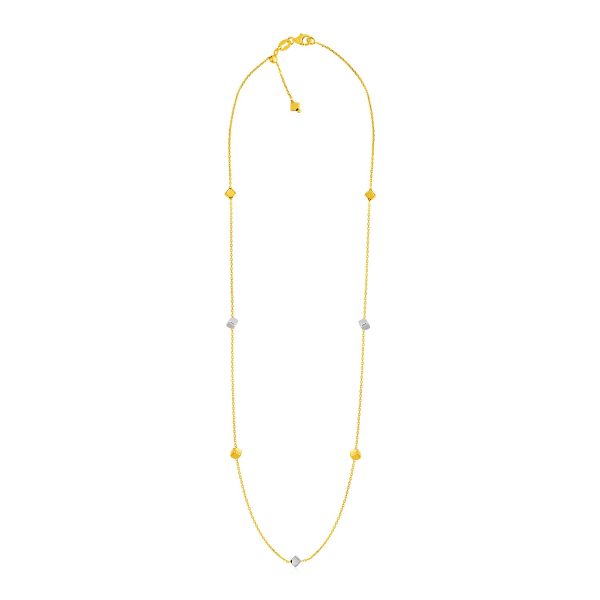 14k Two Tone Gold Necklace with Polished Cubes