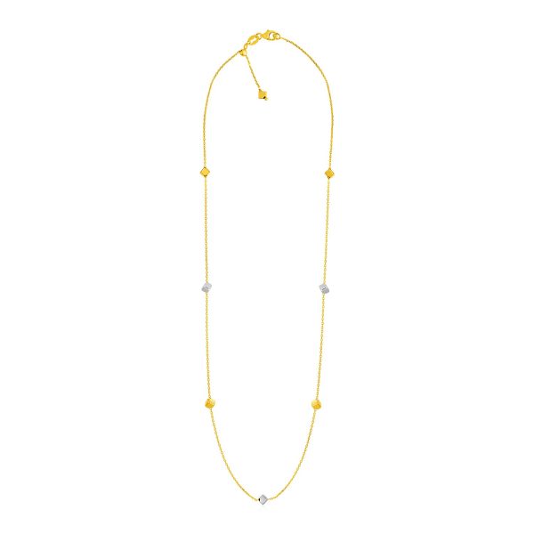 14k Two Tone Gold Necklace with Polished Cubes