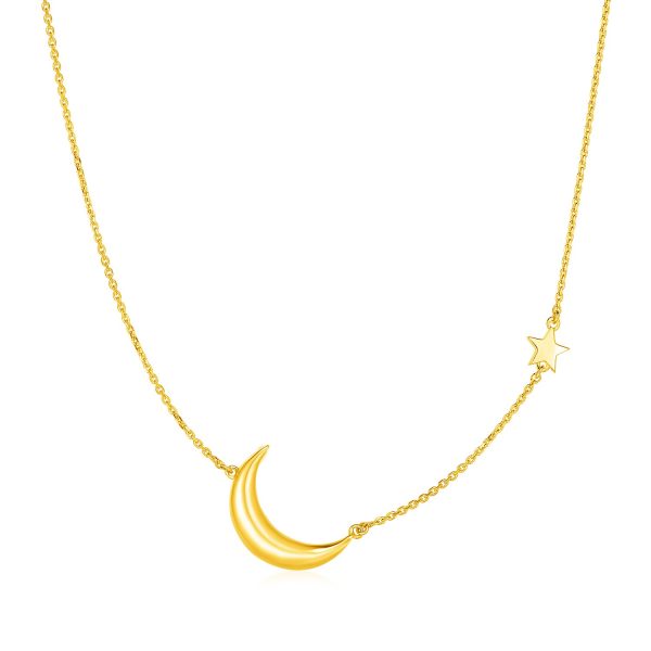 14k Yellow Gold Necklace with Star and Moon