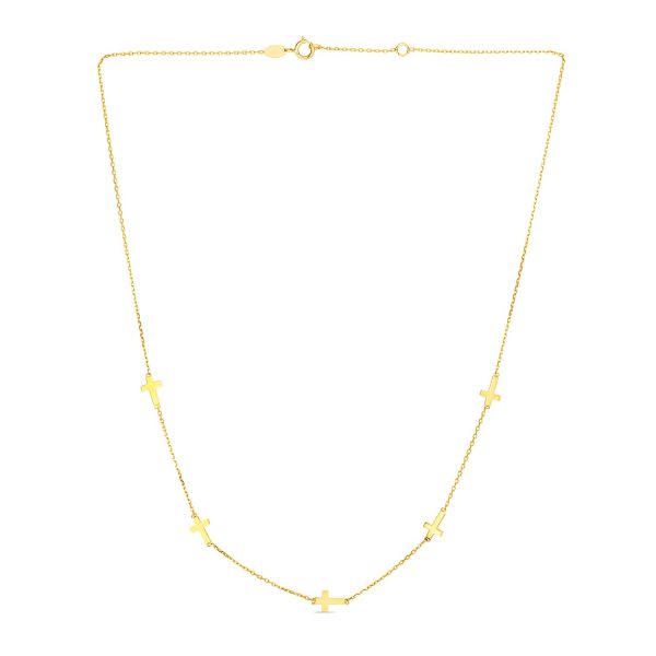 14k Yellow Gold Chain Necklace with Cross Stations