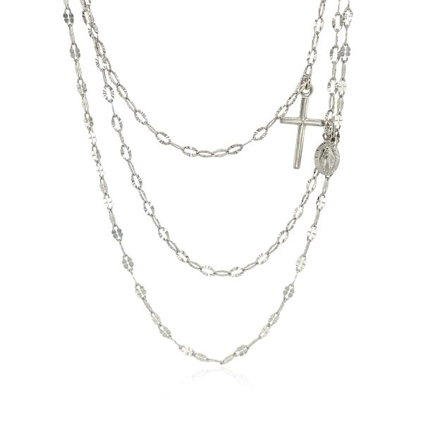 Sterling Silver 18 inch Three Strand Necklace with Cross and Religious Medal