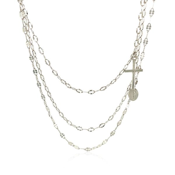 Sterling Silver 18 inch Three Strand Necklace with Cross and Religious Medal