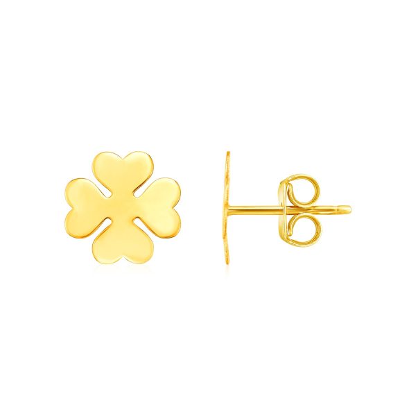 14K Yellow Gold Four Leaf Clover Earrings
