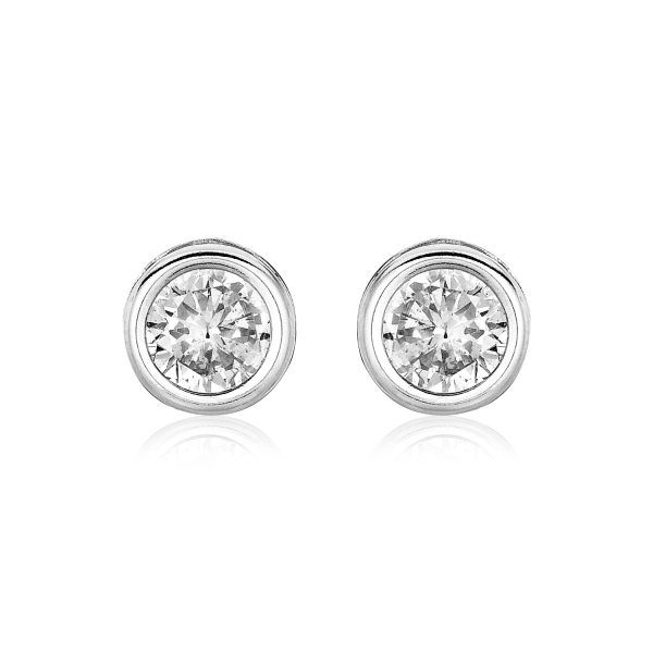 Sterling Silver Round Bezel Set Cubic Zirconia Earrings