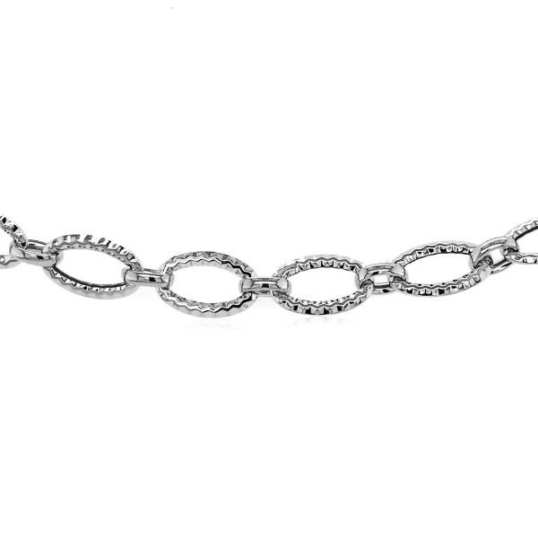 Textured Oval Link Bracelet in 14k White Gold