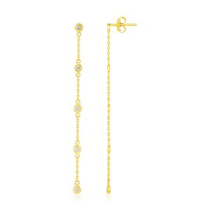 14k Yellow Gold Chain Dangle Earrings with Diamonds