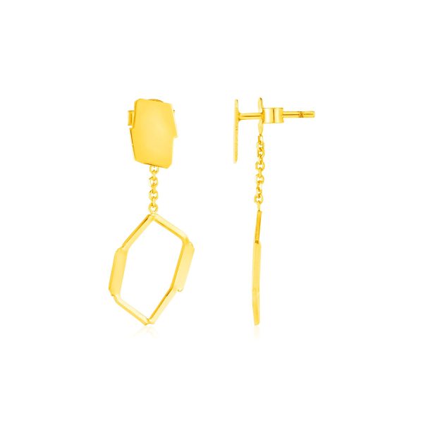 14K Yellow Gold Abstract Honeycomb Earrings