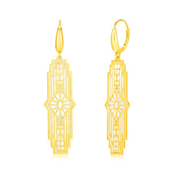 14K Yellow Gold Art Deco Dangle Earrings with Mother of Pearl Inlay